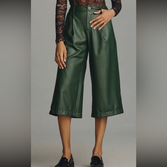 ANTHROPOLOGIE SOFTH FAUX LEATHER WIDE LEG CROPPED PANTS SIZE 8 GREEN NWT - Picture 3 of 6